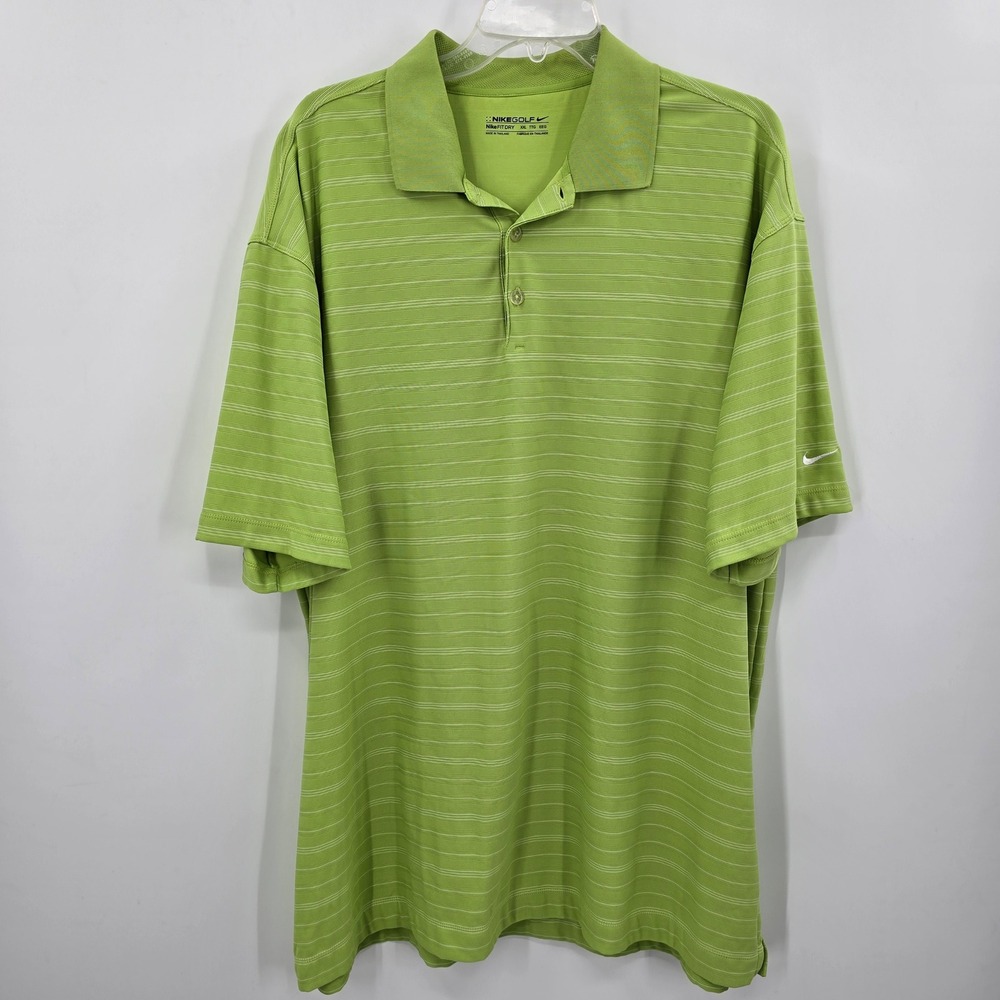 Nike Golf Polo Shirt Men's XXL Green Stripe Dry Fit Short Sleeve